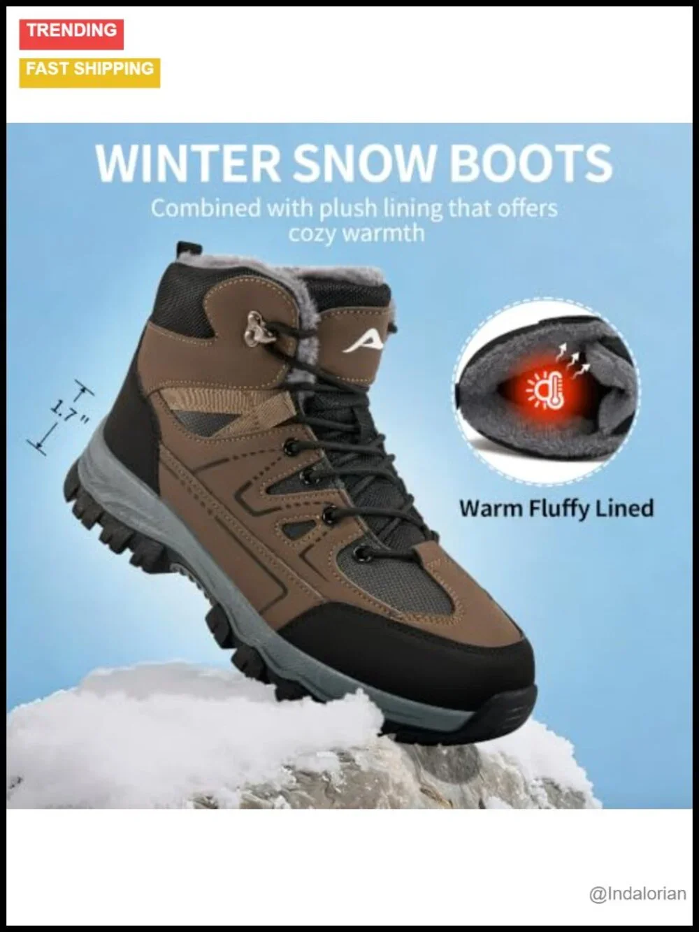 Winter Snow Boots for Men - Waterproof Faux Leather, Fur Lined, Anti Slip,